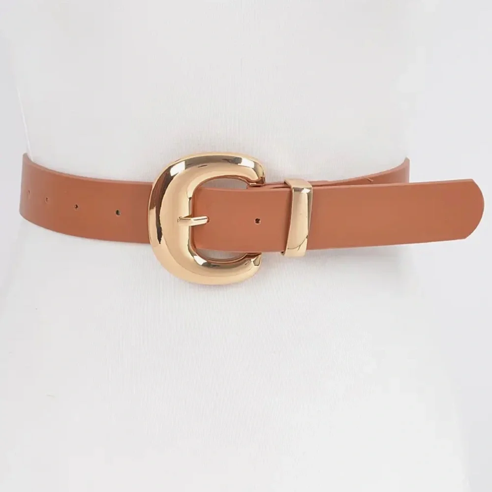 Camel with Gold Buckle Belt